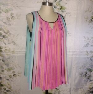 Rafaella Pink and Aqua Striped Pleated Tank Top